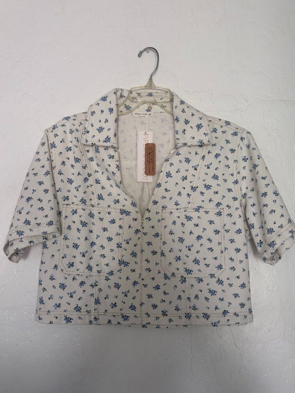 Denim floral crop top